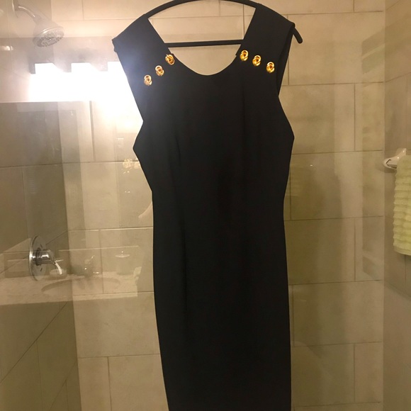 Ms Claus Vintage Black Sheath Dress with Gold Buttons V-Back Fully Lined  Size12 - Picture 1 of 11